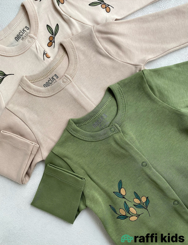Zeytunlar ayaqı bağlı tulum 3-lü set-Türkiyə istehsalı pambıq uşaq geyimi|Raffi Kids