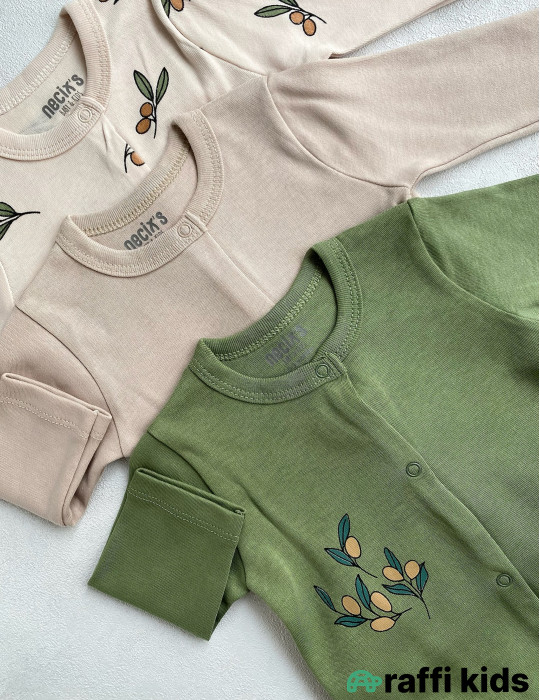 Zeytunlar ayaqı bağlı tulum 3-lü set-Türkiyə istehsalı pambıq uşaq geyimi|Raffi Kids