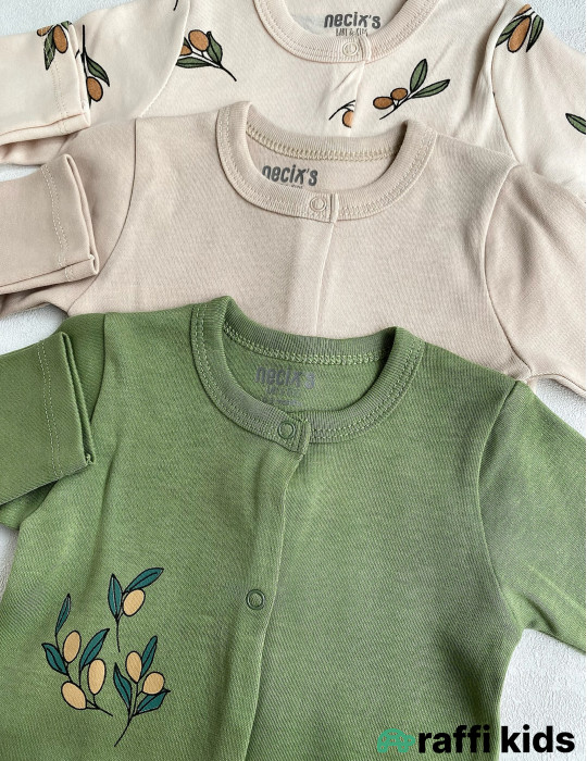 Zeytunlar ayaqı bağlı tulum 3-lü set-Türkiyə istehsalı pambıq uşaq geyimi|Raffi Kids