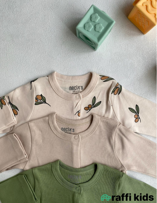 Zeytunlar ayaqı bağlı tulum 3-lü set-Türkiyə istehsalı pambıq uşaq geyimi|Raffi Kids