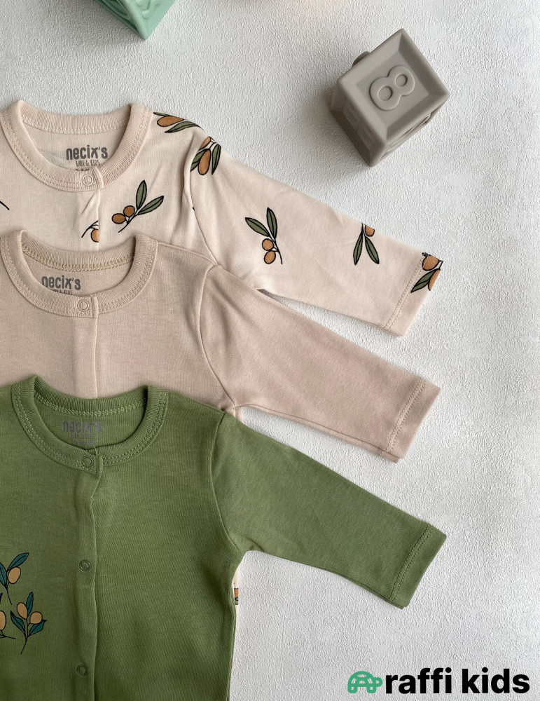 Zeytunlar ayaqı bağlı tulum 3-lü set-Türkiyə istehsalı pambıq uşaq geyimi|Raffi Kids