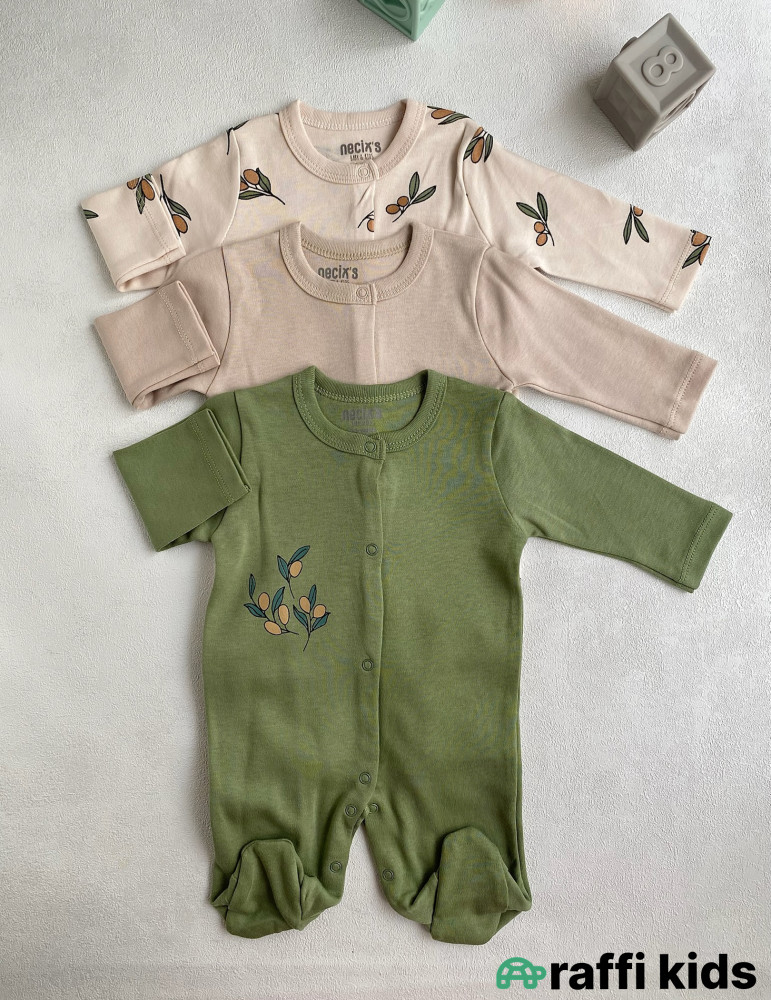 Zeytunlar ayaqı bağlı tulum 3-lü set-Türkiyə istehsalı pambıq uşaq geyimi|Raffi Kids