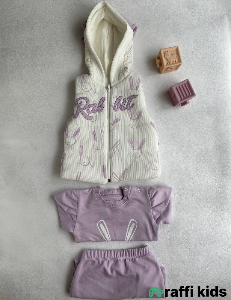 Rabbit 3-lü dəst-Türkiyə istehsalı pambıq uşaq geyimi|Raffi Kids
