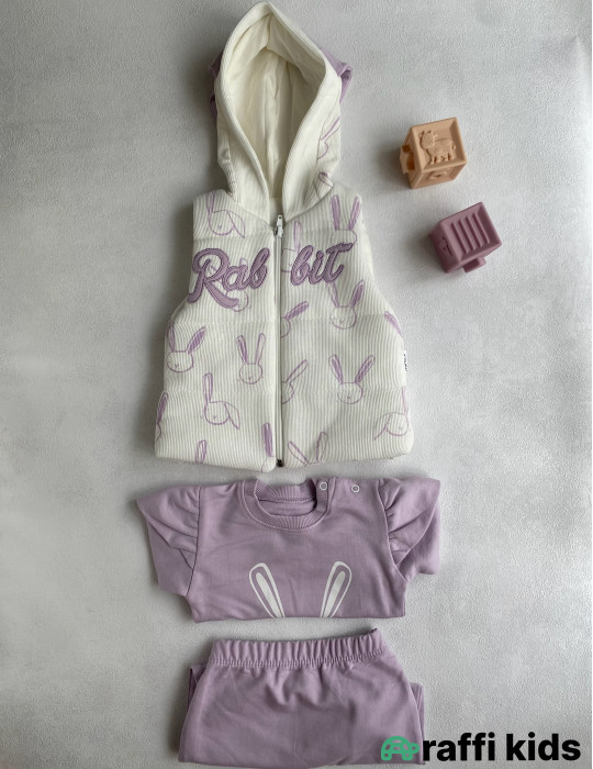 Rabbit 3-lü dəst-Türkiyə istehsalı pambıq uşaq geyimi|Raffi Kids