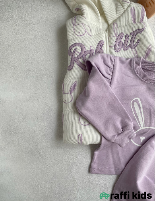 Rabbit 3-lü dəst-Türkiyə istehsalı pambıq uşaq geyimi|Raffi Kids