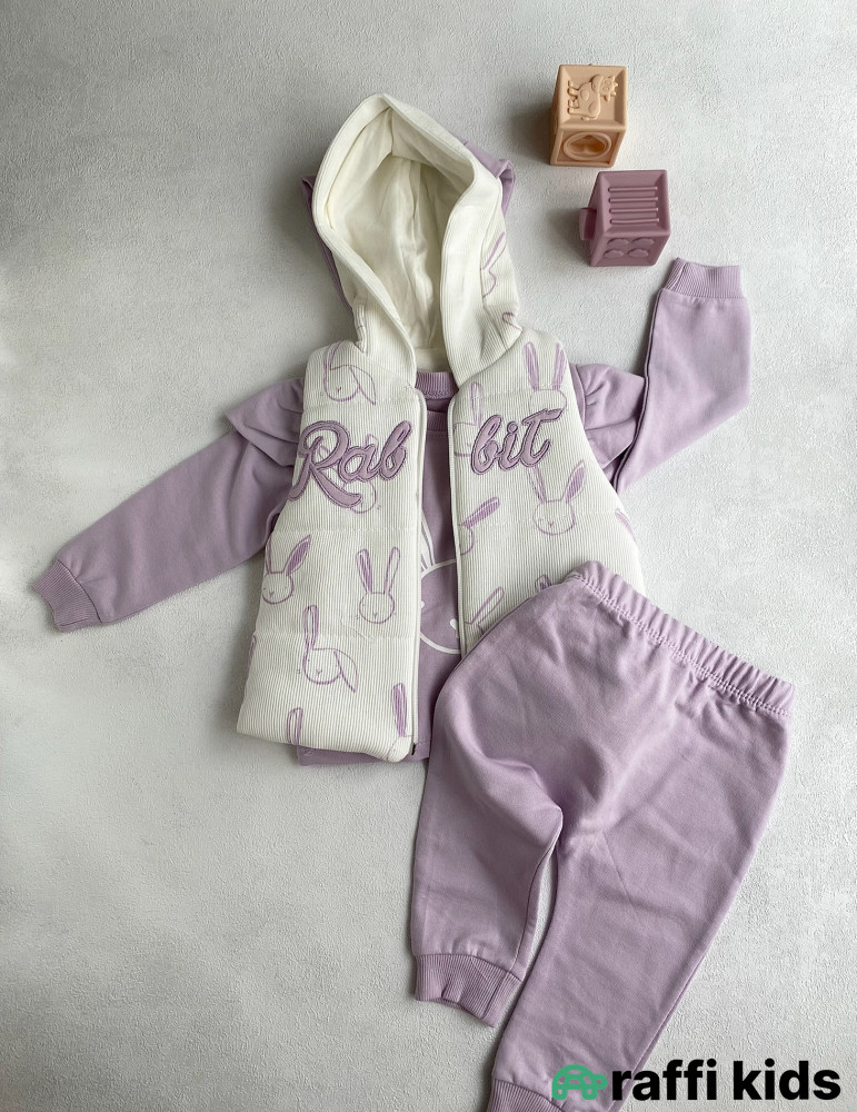 Rabbit 3-lü dəst-Türkiyə istehsalı pambıq uşaq geyimi|Raffi Kids