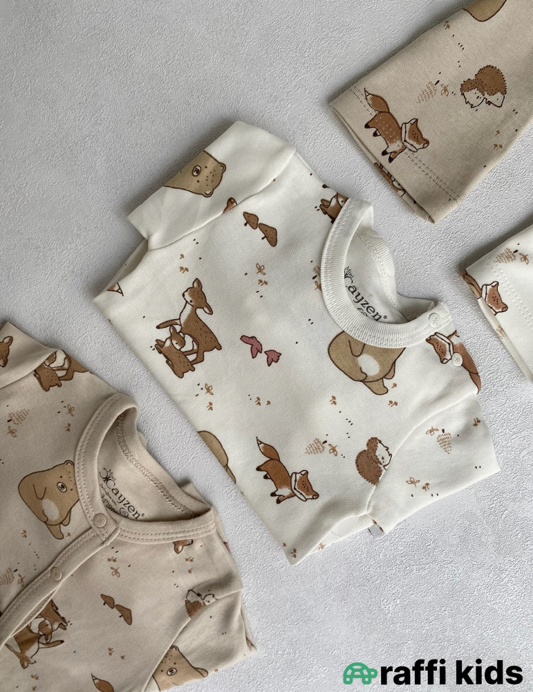 Canlı təbiət papaqlı ayaqı bağlı 2-li tulum set-Türkiyə istehsalı pambıq uşaq geyimi|Raffikids