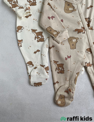 Canlı təbiət papaqlı ayaqı bağlı 2-li tulum set-Türkiyə istehsalı pambıq uşaq geyimi|Raffikids 2