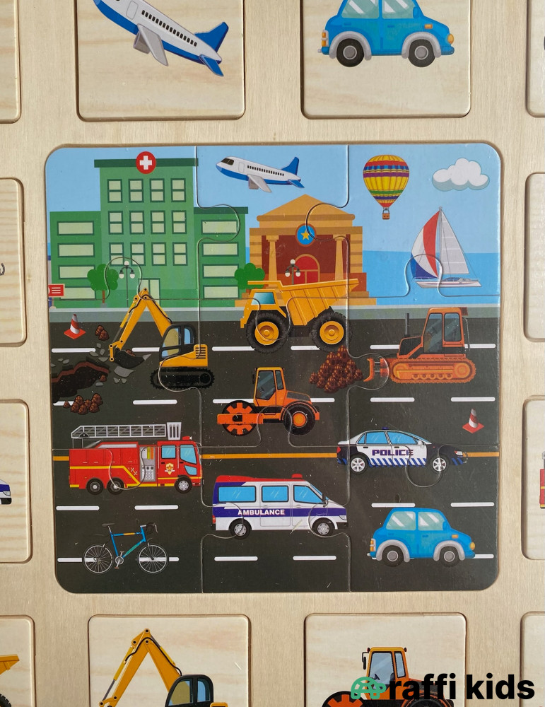 Taxta maşınlar puzzle - 0-24 ay körpələr üçün