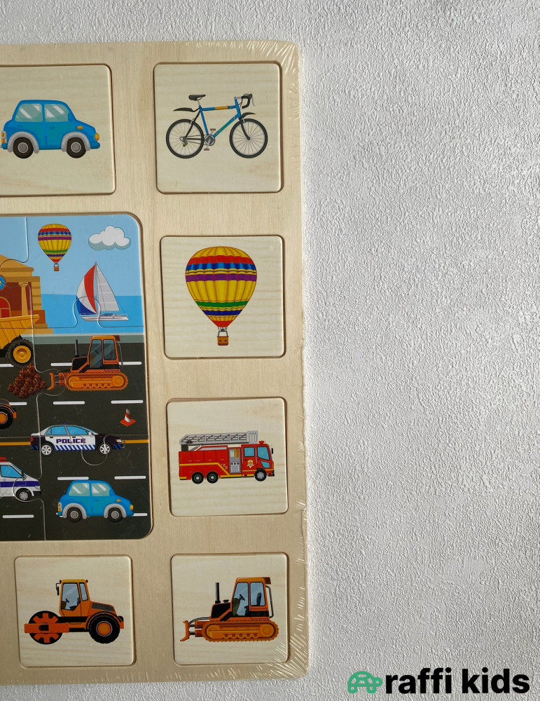 Taxta maşınlar puzzle - 0-24 ay körpələr üçün