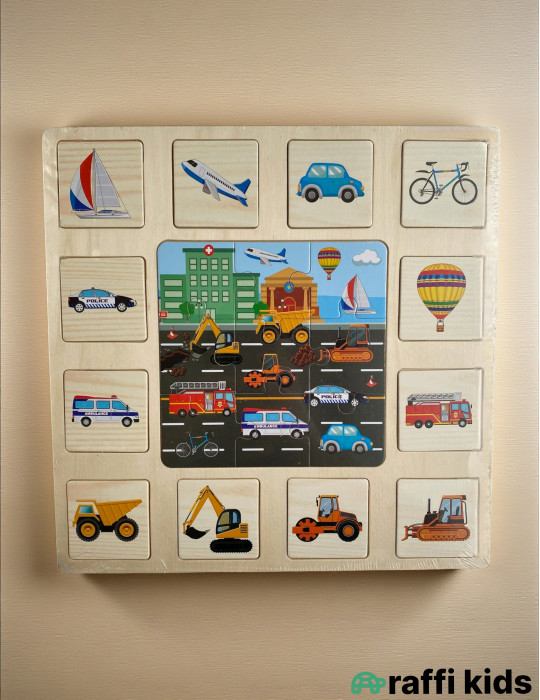 Taxta maşınlar puzzle - 0-24 ay körpələr üçün