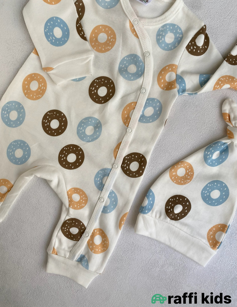 Mənim donutlarım papaqlı tulum -Türkiyə istehsalı pambıq uşaq geyimi|Raffi Kids