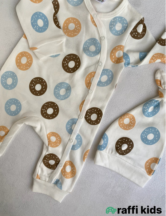 Mənim donutlarım papaqlı tulum -Türkiyə istehsalı pambıq uşaq geyimi|Raffi Kids