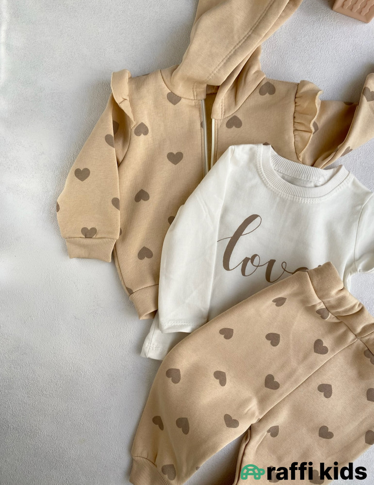 Love 3-lü dəst -Türkiyə istehsalı pambıq uşaq geyimi|Raffi Kids