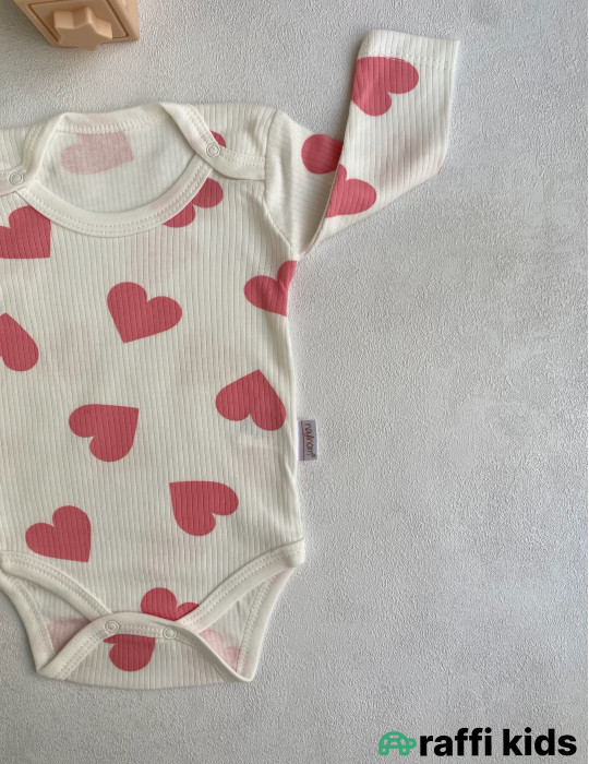 Uzunqol ürəklər body -Türkiyə istehsalı pambıq uşaq geyimi|Raffi Kids