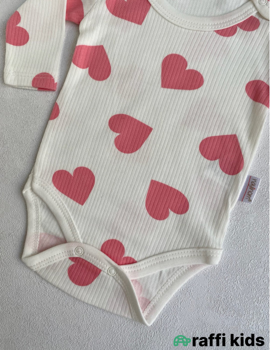Uzunqol ürəklər body -Türkiyə istehsalı pambıq uşaq geyimi|Raffi Kids