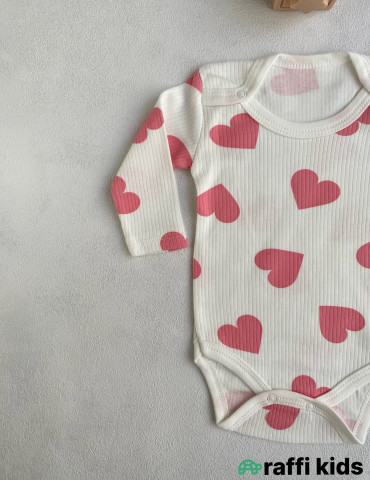 Uzunqol ürəklər body -Türkiyə istehsalı pambıq uşaq geyimi|Raffi Kids 2