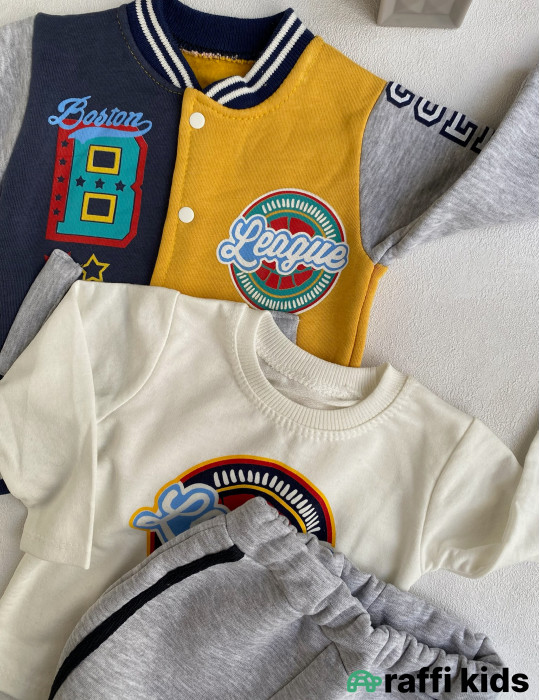 Boston leage 3-lü dəst -Türkiyə istehsalı pambıq uşaq geyimi|Raffi Kids