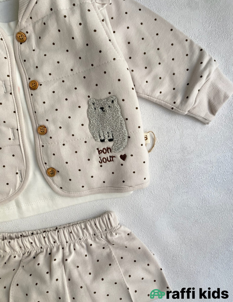 Bonjour madame 3-lü dəst -Türkiyə istehsalı pambıq uşaq geyimi|Raffi Kids