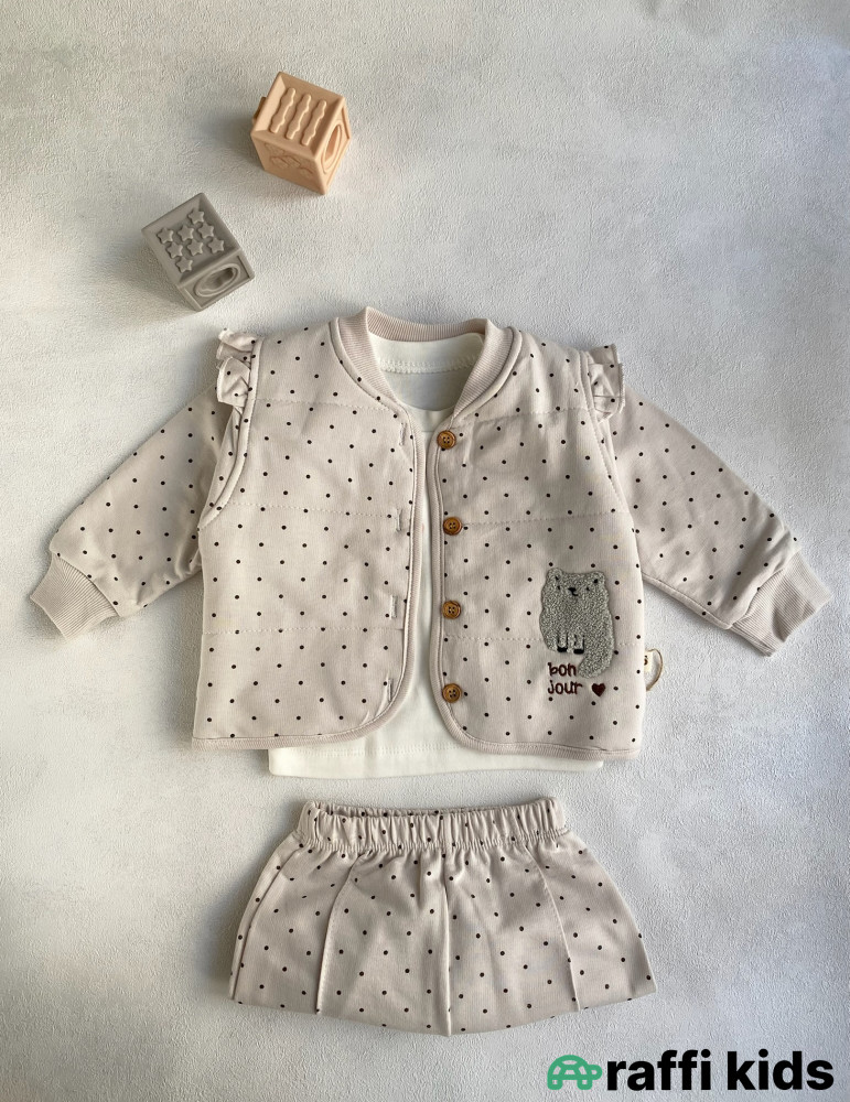 Bonjour madame 3-lü dəst -Türkiyə istehsalı pambıq uşaq geyimi|Raffi Kids