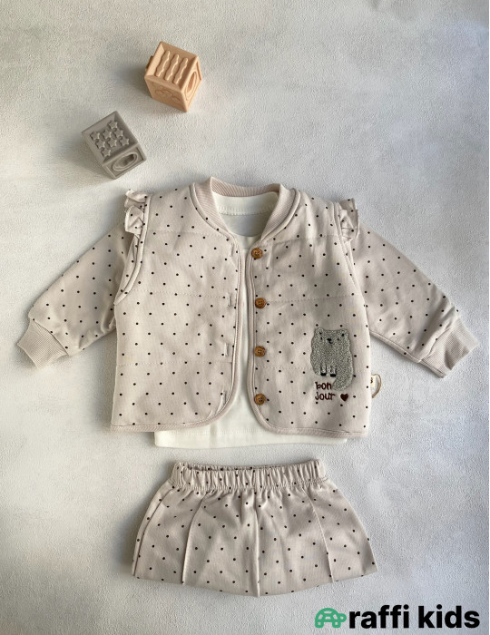 Bonjour madame 3-lü dəst -Türkiyə istehsalı pambıq uşaq geyimi|Raffi Kids