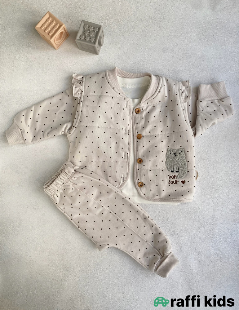 Bonjour madame 3-lü dəst -Türkiyə istehsalı pambıq uşaq geyimi|Raffi Kids