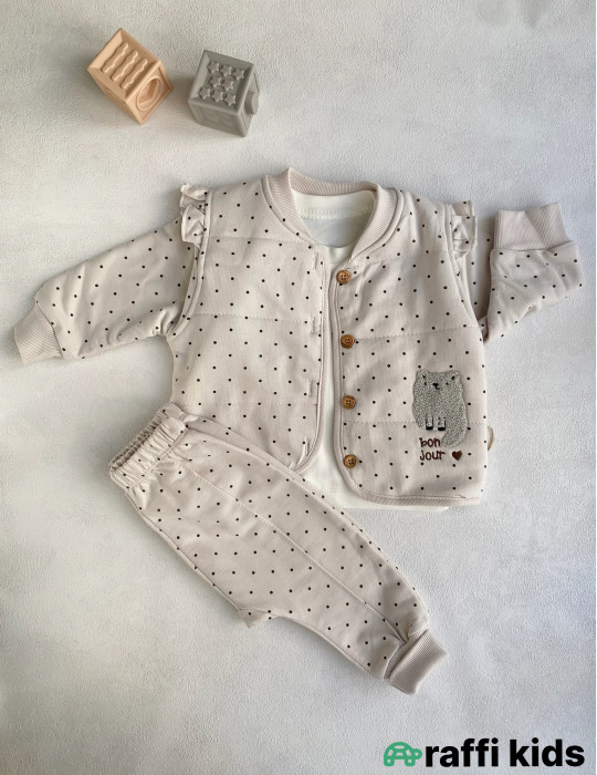 Bonjour madame 3-lü dəst -Türkiyə istehsalı pambıq uşaq geyimi|Raffi Kids