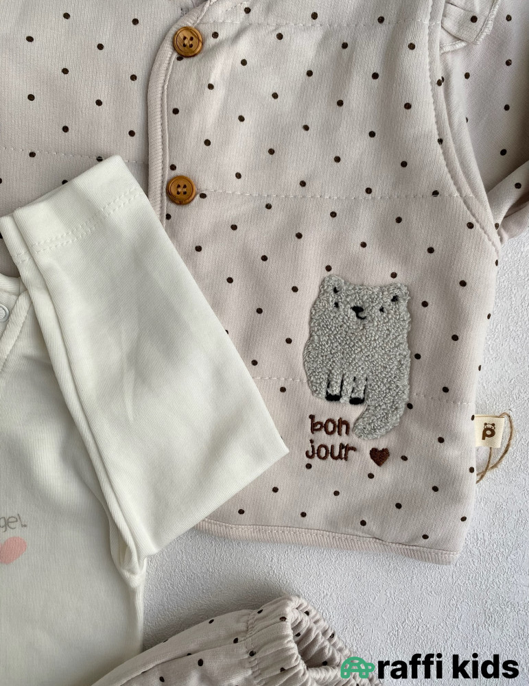 Bonjour madame 3-lü dəst -Türkiyə istehsalı pambıq uşaq geyimi|Raffi Kids