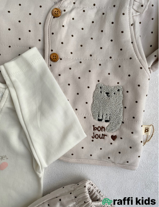 Bonjour madame 3-lü dəst -Türkiyə istehsalı pambıq uşaq geyimi|Raffi Kids