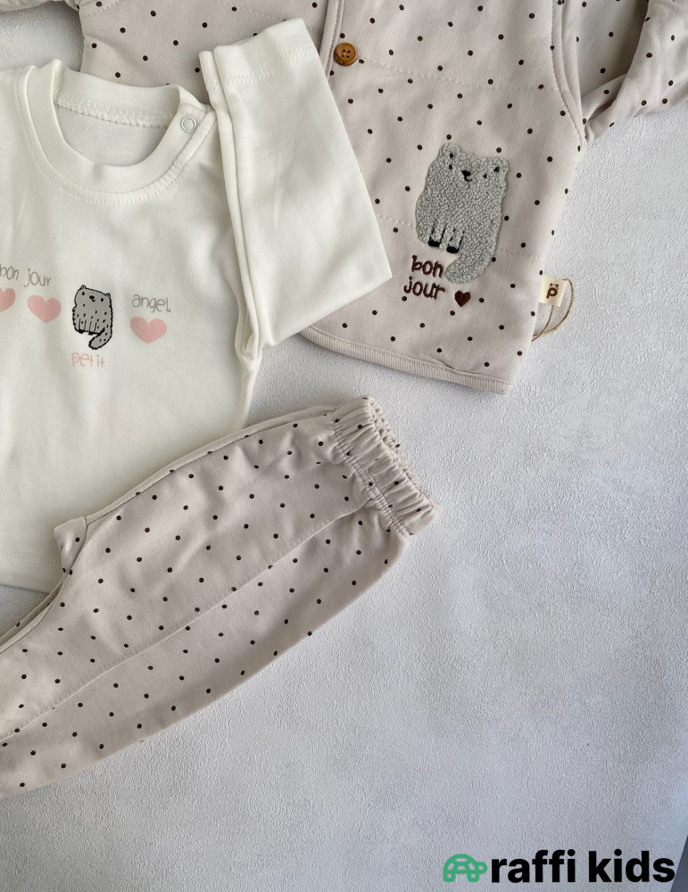 Bonjour madame 3-lü dəst -Türkiyə istehsalı pambıq uşaq geyimi|Raffi Kids