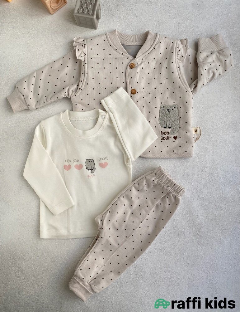 Bonjour madame 3-lü dəst -Türkiyə istehsalı pambıq uşaq geyimi|Raffi Kids