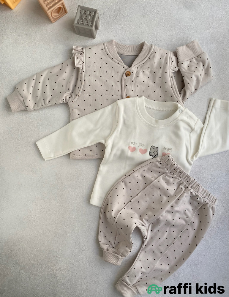 Bonjour madame 3-lü dəst -Türkiyə istehsalı pambıq uşaq geyimi|Raffi Kids