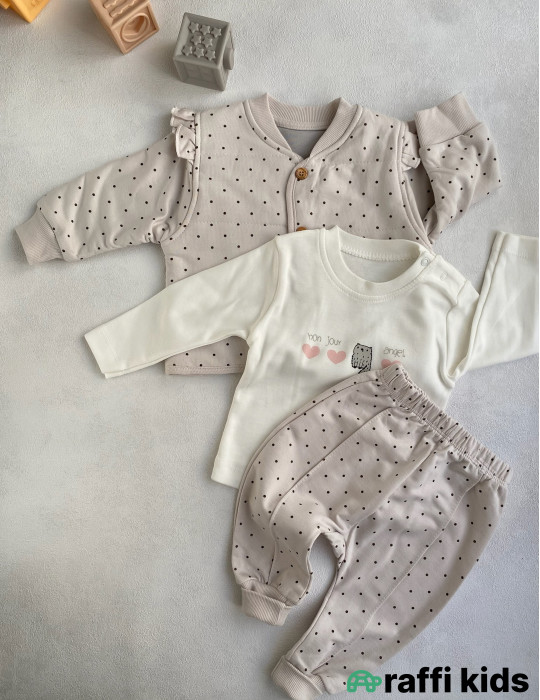Bonjour madame 3-lü dəst -Türkiyə istehsalı pambıq uşaq geyimi|Raffi Kids