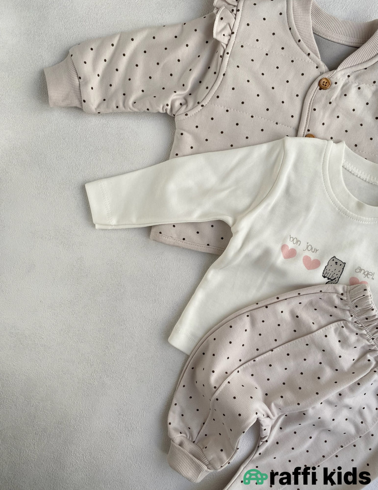 Bonjour madame 3-lü dəst -Türkiyə istehsalı pambıq uşaq geyimi|Raffi Kids