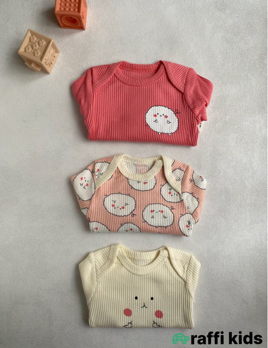 Çəhrayı buludlar 3-lü uzunqol body set -Türkiyə istehsalı pambıq uşaq geyimi|Raffi Kids