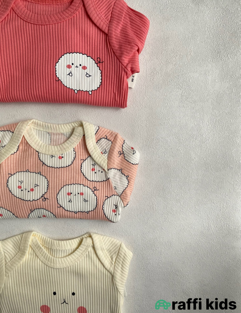 Çəhrayı buludlar 3-lü uzunqol body set -Türkiyə istehsalı pambıq uşaq geyimi|Raffi Kids