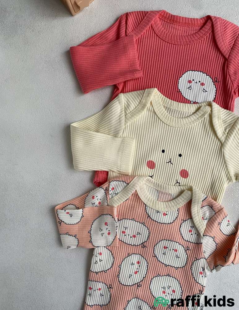 Çəhrayı buludlar 3-lü uzunqol body set -Türkiyə istehsalı pambıq uşaq geyimi|Raffi Kids