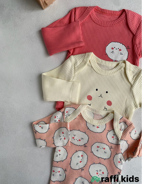 Çəhrayı buludlar 3-lü uzunqol body set -Türkiyə istehsalı pambıq uşaq geyimi|Raffi Kids