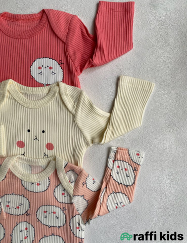 Çəhrayı buludlar 3-lü uzunqol body set -Türkiyə istehsalı pambıq uşaq geyimi|Raffi Kids 2
