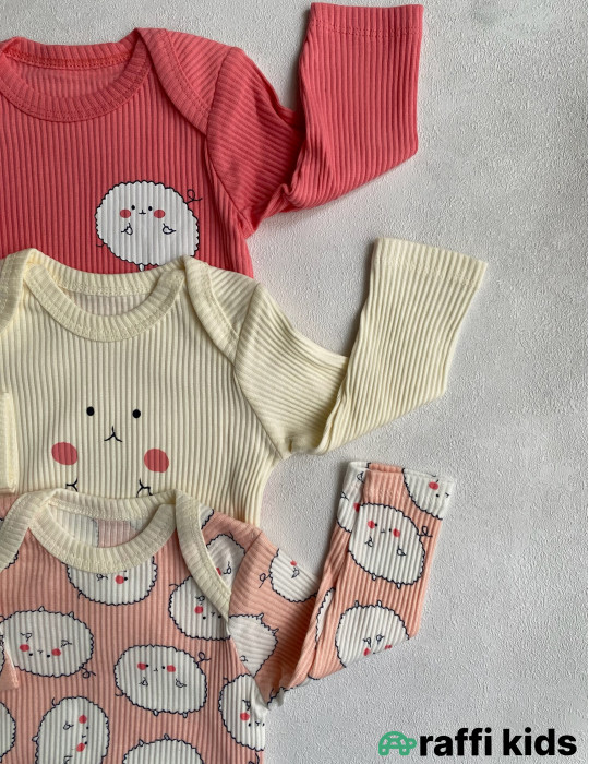 Çəhrayı buludlar 3-lü uzunqol body set -Türkiyə istehsalı pambıq uşaq geyimi|Raffi Kids