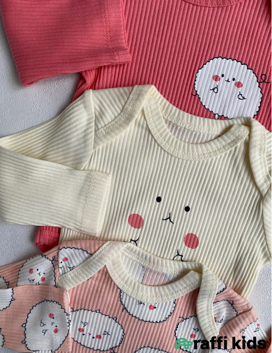 Çəhrayı buludlar 3-lü uzunqol body set -Türkiyə istehsalı pambıq uşaq geyimi|Raffi Kids