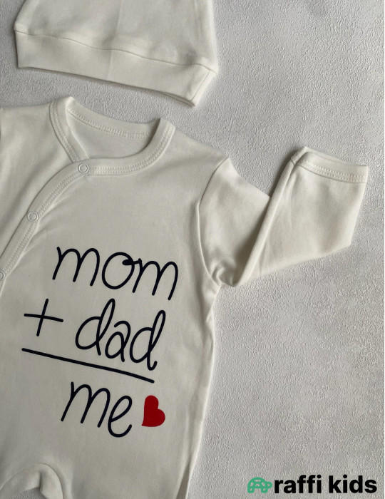 Mom+dad papaqlı tulum -Türkiyə istehsalı pambıq uşaq geyimi|Raffi Kids