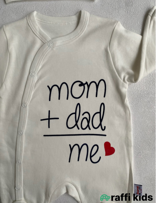 Mom+dad papaqlı tulum -Türkiyə istehsalı pambıq uşaq geyimi|Raffi Kids