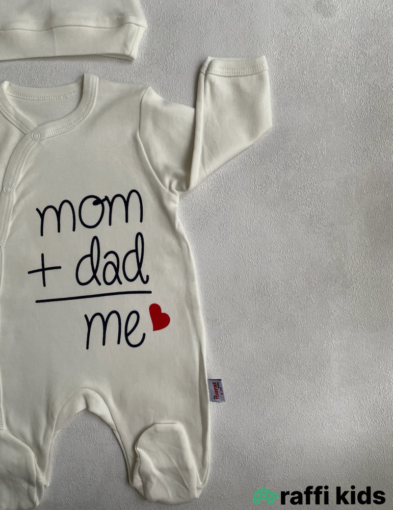 Mom+dad papaqlı tulum -Türkiyə istehsalı pambıq uşaq geyimi|Raffi Kids