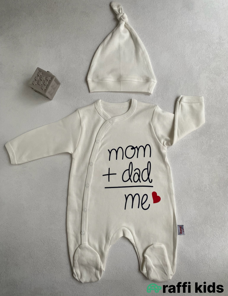 Mom+dad papaqlı tulum -Türkiyə istehsalı pambıq uşaq geyimi|Raffi Kids