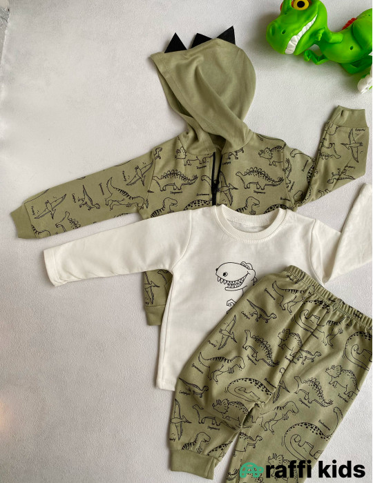 Balaca dino 3-lü dəst -Türkiyə istehsalı pambıq uşaq geyimi|Raffi Kids