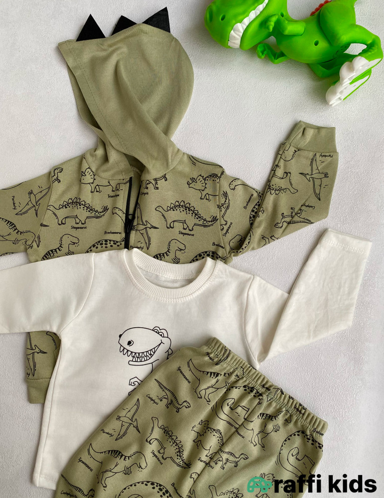 Balaca dino 3-lü dəst -Türkiyə istehsalı pambıq uşaq geyimi|Raffi Kids