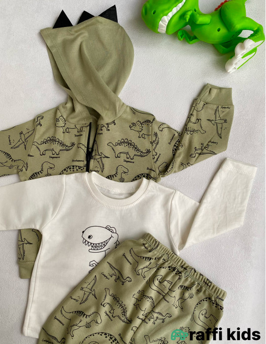 Balaca dino 3-lü dəst -Türkiyə istehsalı pambıq uşaq geyimi|Raffi Kids