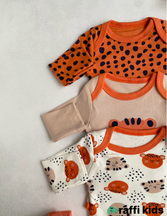 Balaca pələng 3-lü uzunqol body set -Türkiyə istehsalı pambıq uşaq geyimi|Raffi Kids