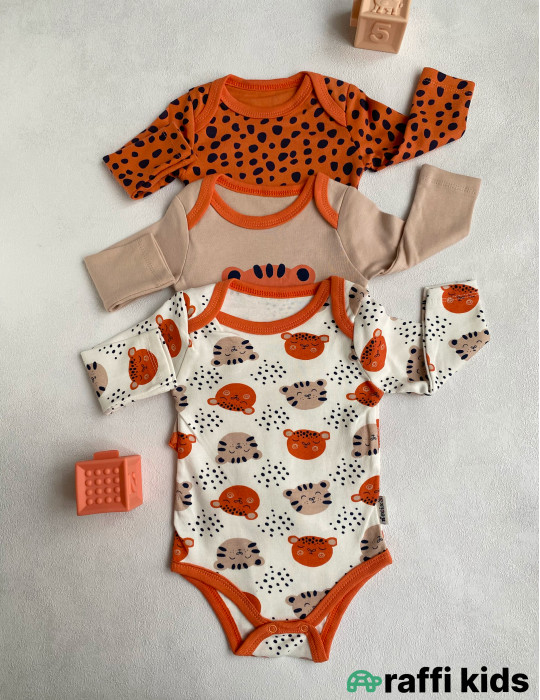 Balaca pələng 3-lü uzunqol body set -Türkiyə istehsalı pambıq uşaq geyimi|Raffi Kids
